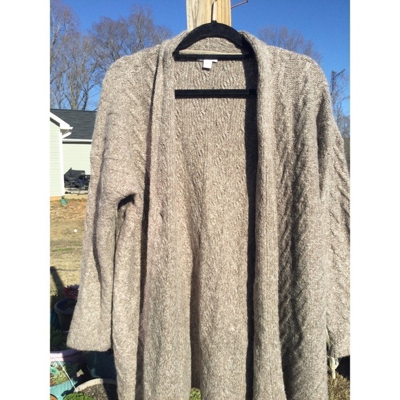 J.Jill oversized alpaca cardigan womens S cable knit sweater brown tan beachy - Picture 2 of 13